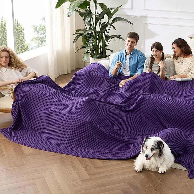 First-Class Bedsure Cooling Cotton Waffle Oversized King Blanket - Lightweight Breathable Rayon Derived from Bamboo for Hot Sleepers Luxury Throws for Bed and Sofa Purple 120x96 Inches Consistent