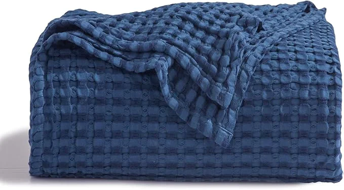 Verified Bedsure Cooling Cotton Waffle Weave Blanket - Lightweight Breathable Blanket of Rayon Derived from Bamboo for Hot Sleepers Luxury Throws for Bed Couch and Sofa Navy 50x70 Inches Practical