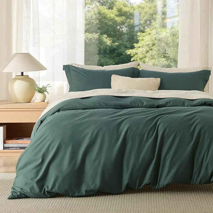 Superior Bedsure Duvet Cover Queen Size - Soft Double Brushed Bedding Set for Kids amp Adults Zipper Closure 3 Pieces Includes 1 Duvet Cover 90 quot x90 quot amp 2 Pillow Shams NO Comforter Forest Green Reusable