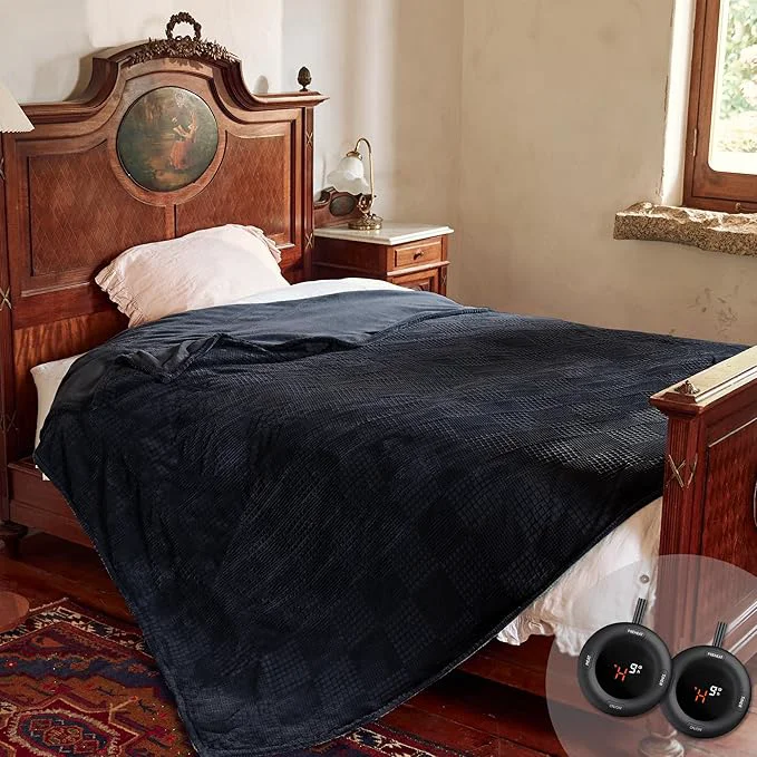 Stylish Electric Blanket Queen Size 84 39 39 X90 39 39 - Heated Blanket with Dual Control Fast Heating 10 Heating Levels amp 10 Hours Auto Off ETL Machine Washable Black Eco-Friendly
