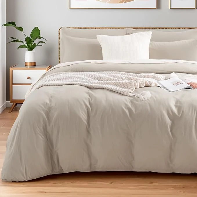 Secure NEXHOME PRO Twin Duvet Cover Set – Organic Cotton with Washed Feel amp Linen-Like Texture Comfortable amp Breathable Home Bedding Set Light Linen No Comforter Official