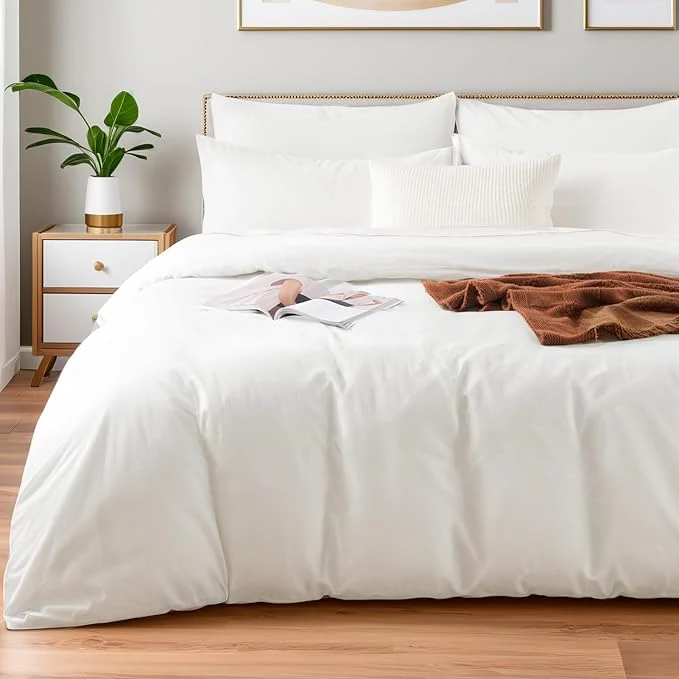 Proven NEXHOME PRO Duvet Cover Set Washed Cotton Oversized King 120 quot x98 quot Linen Feel Textured Organic Natural 3 Pieces Bedding Set with Zipper Closure and Corner Ties Breathable White No Comforter Carefully Designed