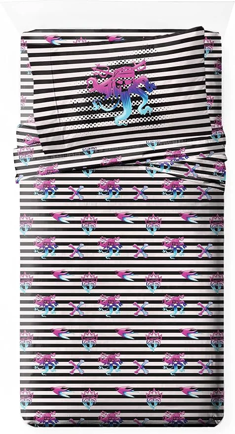 Authentic Jay Franco Kids Sheet Set with Fitted Flat Sheets amp Pillow Cover - Ultra-Soft Bedding with Pillowcase for Room Decor Multi Color - Descendants 3 Piece Twin Certified