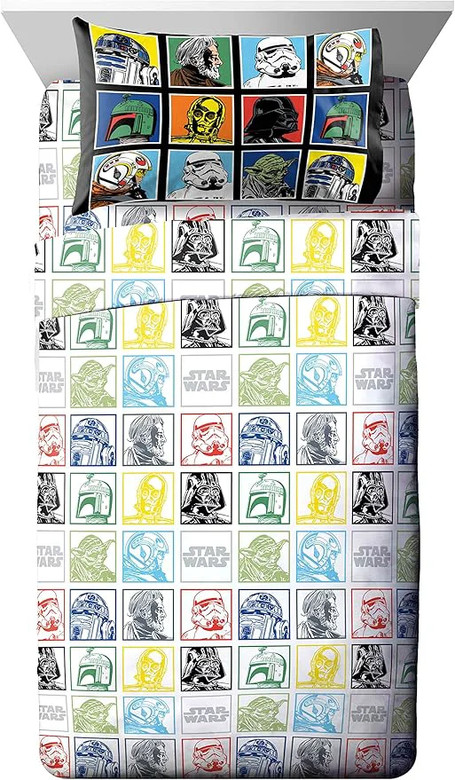 Long-Lasting Jay Franco Kids Sheet Set with Fitted Flat Sheets amp Pillow Cover - Ultra-Soft Bedding with Pillowcase for Room Decor Multi - Star Wars 3 Piece Twin Sustainable