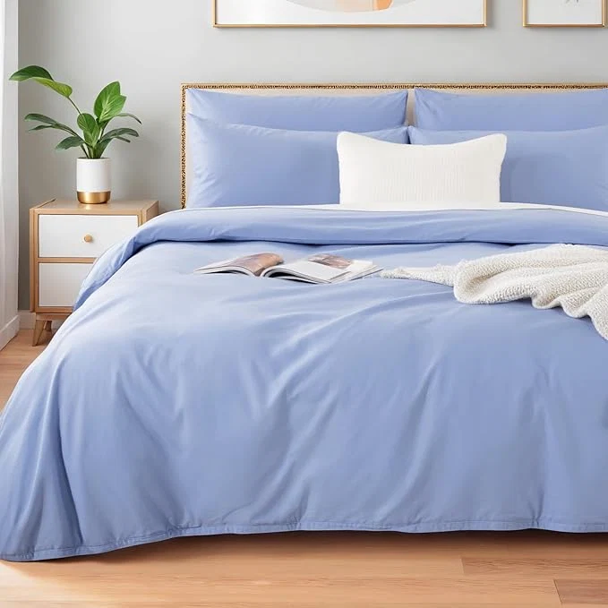 Enhanced NEXHOME PRO Full Duvet Cover Set Washed Cotton with Linen-Like Texture Natural Organic Breathable amp Comfortable Includes Home Bedding Set Baby Blue No Comforter 8090 Dependable