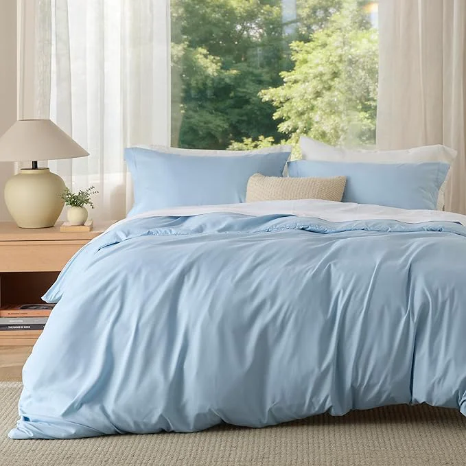 Verified Bedsure Duvet Cover Queen Size - Soft Double Brushed Bedding Set for Kids amp Adults Zipper Closure 3 Pieces Includes 1 Duvet Cover 90 quot x90 quot amp 2 Pillow Shams NO Comforter Light Blue Prestigious