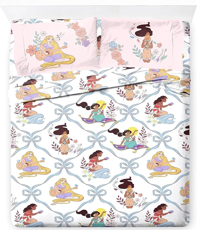 Advanced Jay Franco Kids Sheet Set with Fitted Flat Sheets amp Pillow Cover - Ultra-Soft Bedding with Pillowcase for Room Decor White – Disney Princess 4 Piece Queen Smart