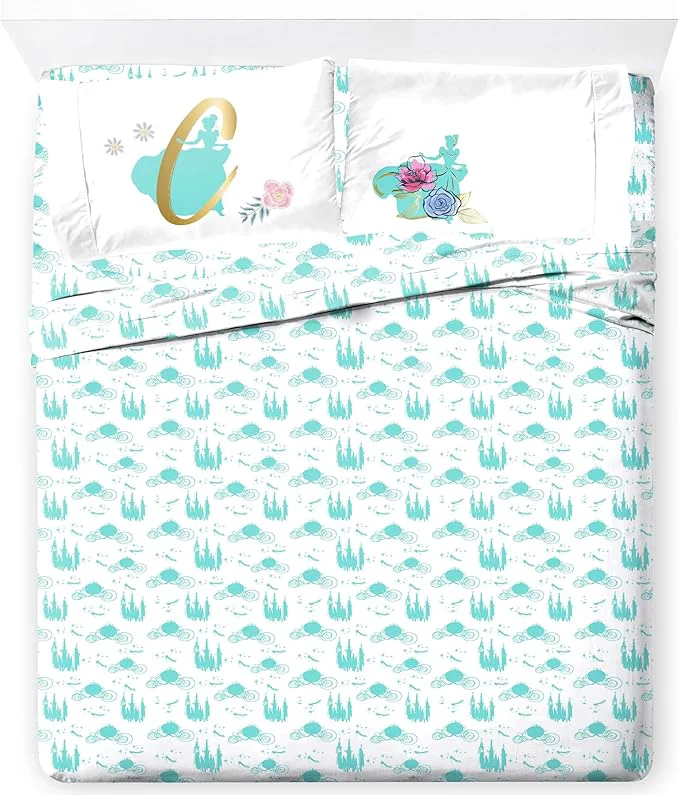 Comfortable Jay Franco Kids Sheet Set with Fitted Flat Sheets amp Pillow Cover - Ultra-Soft Bedding with Pillowcase for Room Decor Blue - Princess Cinderella 4 Piece Queen Sophisticated