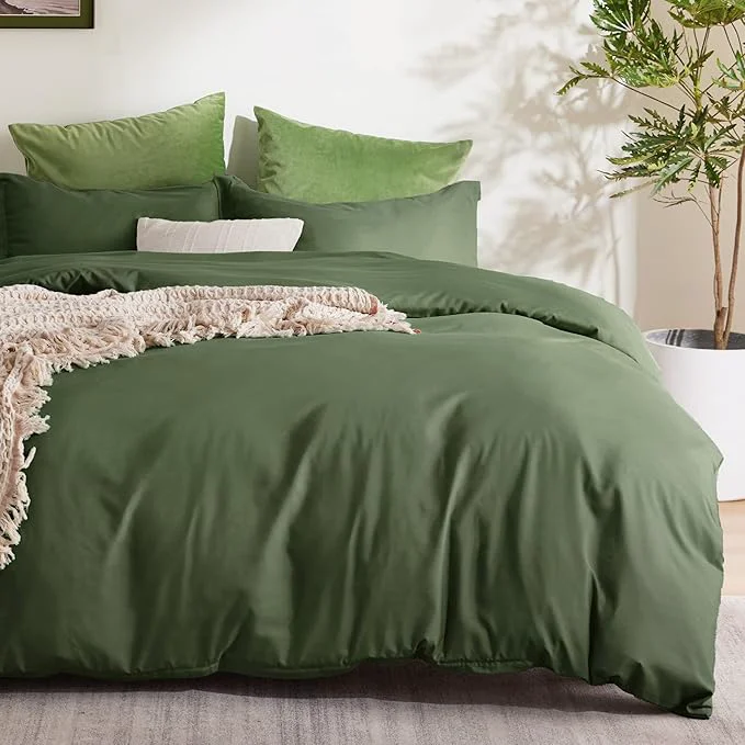 Comfortable Bedsure Duvet Cover King Size - Soft Double Brushed Bedding Set for Kids amp Adults Zipper Closure 3 Pieces Includes 1 Duvet Cover 104 quot x90 quot amp 2 Pillow Shams NO Comforter Olive Green Versatile