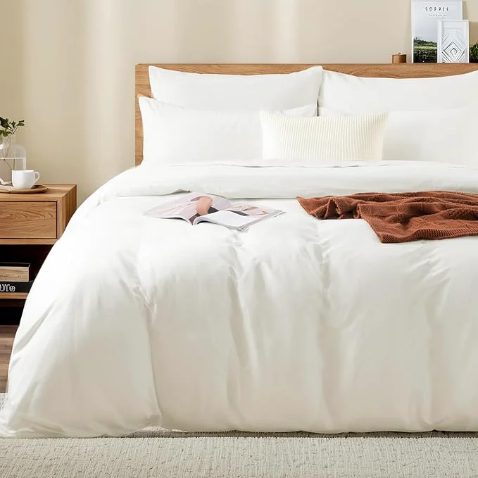 NEXHOME PRO Full Duvet Cover Set – Organic Cotton with Washed Feel amp Linen-Like Texture Comfortable amp Breathable Home Bedding Set Bright White No Comforter 8090 Fashionable