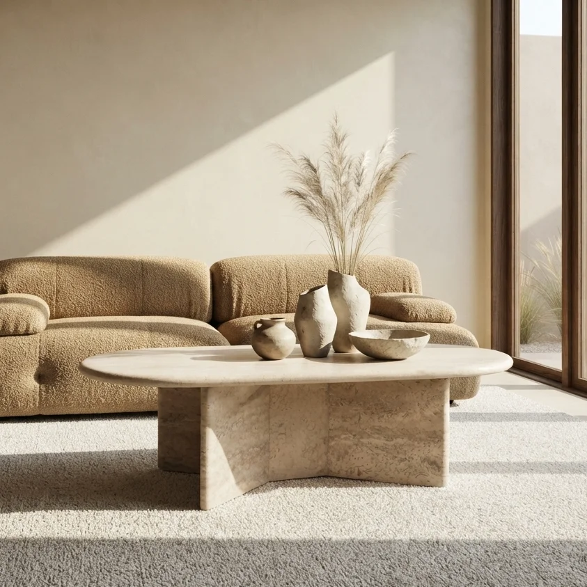 Environmentally Friendly Travertin Oblong salontafel Premium Material