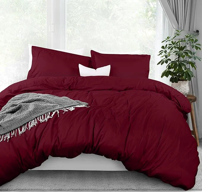 Healthy Utopia Bedding Duvet Cover Full Size - 3 Piece with Zipper Closure - 1 Comforter Cover 80X90 Inches amp 2 Pillow Shams 20X26 Inches Burgundy Comforter Not Included Sustainable