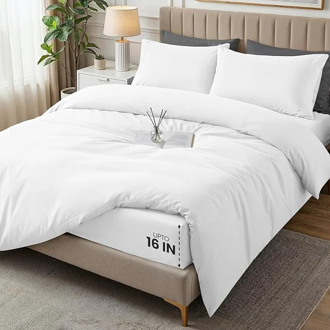 Official Utopia Bedding Duvet Cover King with Fitted Sheet 78x80 - 2 Pillow Case King - All Season Luxury Bed in a Bag with Zippered Duvet Cover - No Comforter White Enhanced