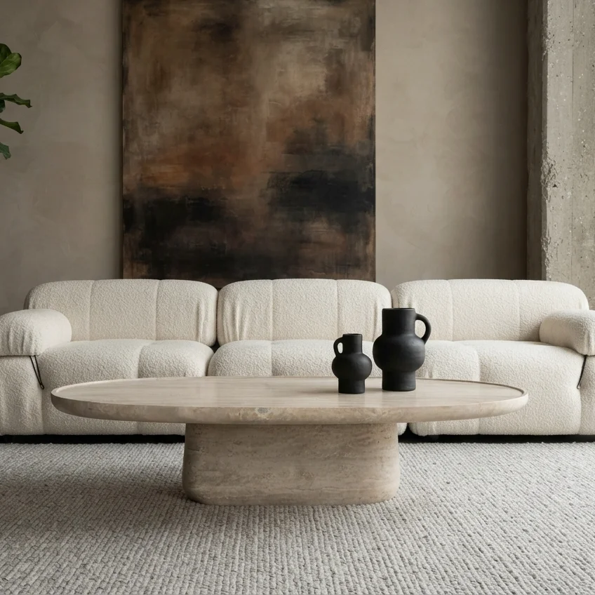 Optimized Travertin ovale salontafel Comfortable