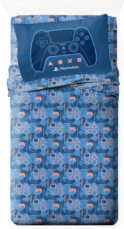 Fast Jay Franco Kids Sheet Cartoon Set with Fitted Flat Sheets amp Pillow Cover - Ultra-Soft Bedding with Pillowcase for Room Decor Blue - PlayStation 3 Piece Twin Original Design