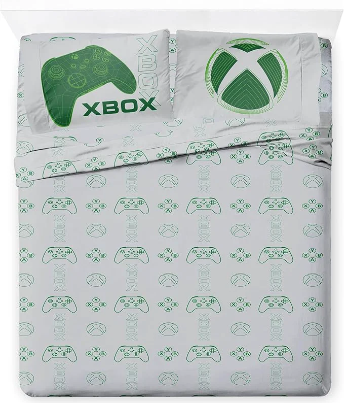 Refined Jay Franco Kids Sheet Cartoon Set with Fitted Flat Sheets amp Pillow Cover - Ultra-Soft Bedding with Pillowcase for Room Decor White - Xbox 4 Piece Full Efficient