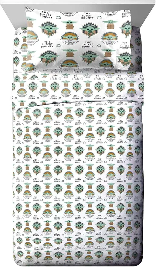 Outstanding Jay Franco Kids Sheet Cartoon Set with Fitted Flat Sheets amp Pillow Cover - Ultra-Soft Bedding with Pillowcase for Room Decor White - Mandalorian 4 Piece Full Elite