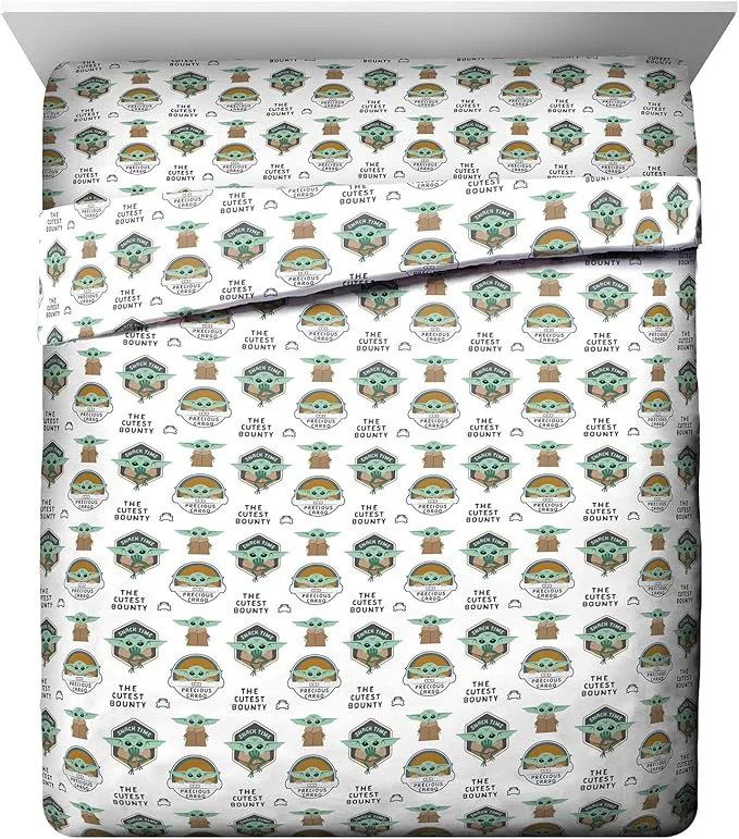 Advanced Jay Franco Kids Sheet Cartoon Set with Fitted Flat Sheets amp Pillow Cover - Ultra-Soft Bedding with Pillowcase for Room Decor White - Mandalorian 4 Piece Queen Reusable