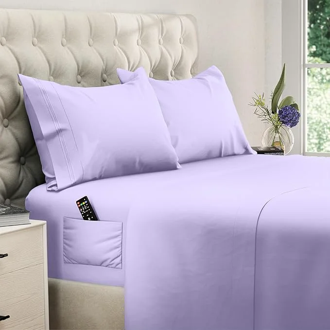 Enhanced DREAMCARE Twin XL Sheets Set - 4 Pcs Cooling Bed Sheets with Up to 15 quot Deep Pockets - Soft Long-Lasting Brushed Polyester with Side Pocket Lavender Casual