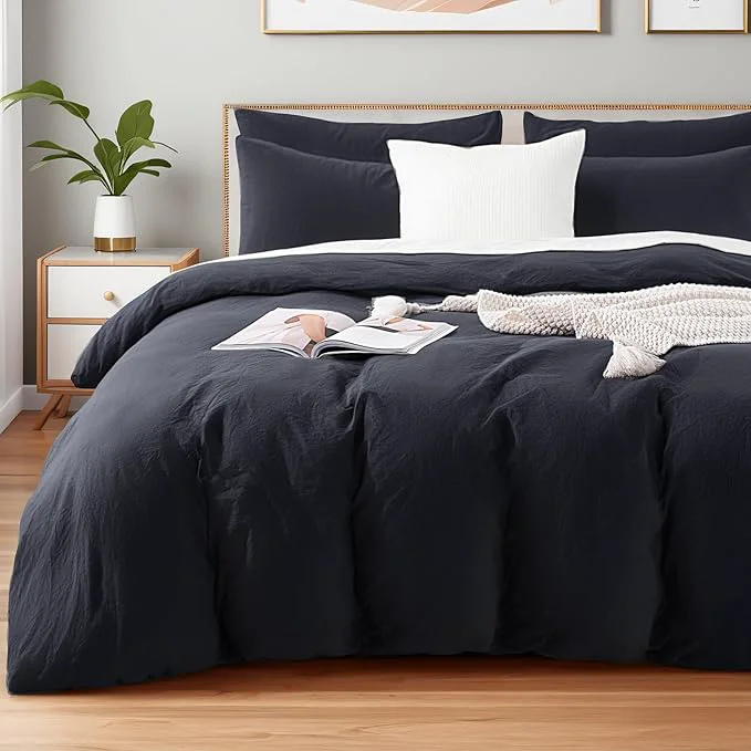 Efficient NEXHOME PRO Cal King Duvet Cover Set Organic Cotton with Washed Feel amp Linen-Like Texture Comfortable amp Breathable Home Bedding Set Dark Grey No Comforter 10498 Casual