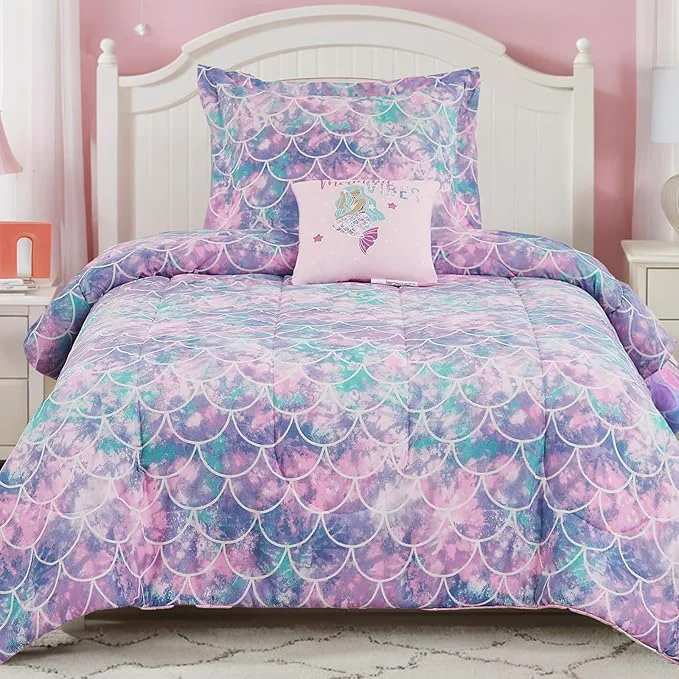 Genuine Twin Comforter Set for Girls-3 Pieces Mermaid Glow in the Dark Twin Bedding Sets for Kids 1 Comforter 1 Sham and 1 Decor Pillow Dependable