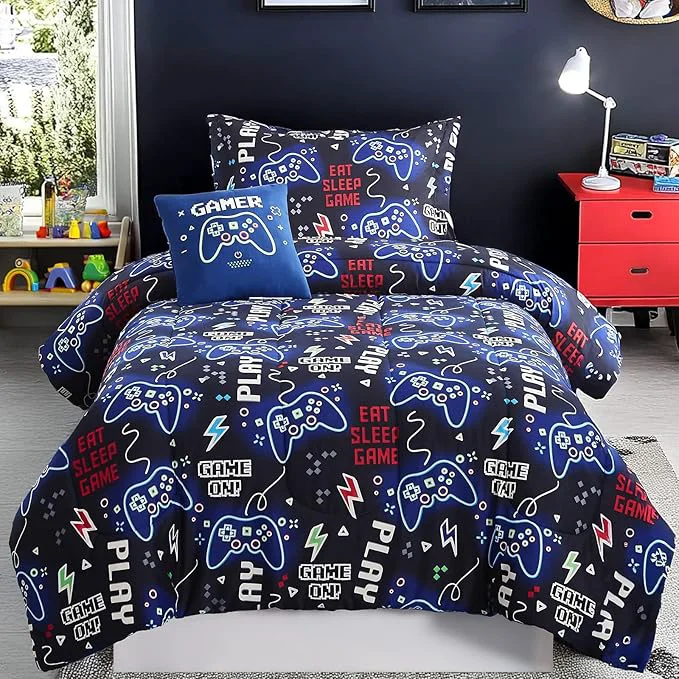 Versatile Twin Comforter Set for Boys-3 Pieces Gamer Glow in the Dark Twin Bedding Sets for Kids 1 Comforter 1 Sham and 1 Decor Pillow Top-Quality