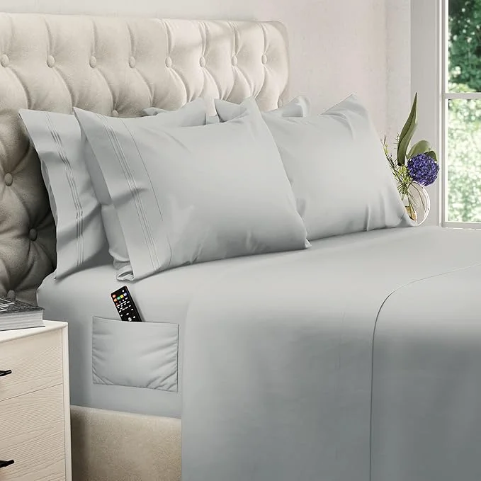 Superior DREAMCARE Sheets Full Size Bed - Cooling Bed Sheets - 6pcs Set - Full Sheet Set - Full Size Sheets - Full Size Sheet Sets Soft amp Long Lasting Fine Brushed Polyester with Side Pocket - Light Gray Enhanced