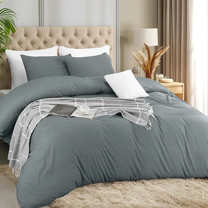 Durable Utopia Bedding Duvet Cover Set with Pillowcases - 3 Pieces Bedding Duvet Cover with Zipper Closure - 1 Duvet Cover with 2 Pillowcases - Soft Brushed Microfiber Queen Grey Long-Lasting