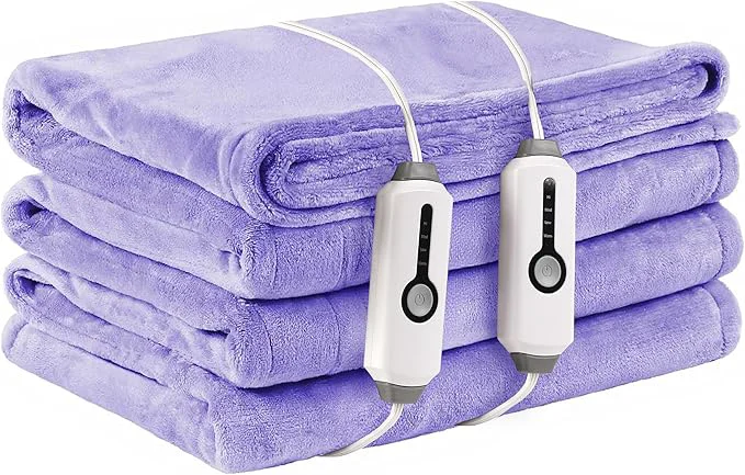 Crafted Electric Heated Blanket Queen Size 84 quot x90 quot with Dual Control Breathable amp Luxurious Flannel 4 Heating Levels amp 10 Hours Auto-Off Fast Heating Machine Washable for Bedding-Light Purple First-Class