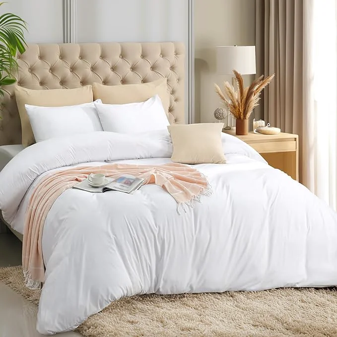 Optimized Utopia Bedding Duvet Cover Set with Pillowcases - 3 Pieces Bedding Duvet Cover with Zipper Closure - 1 Duvet Cover with 2 Pillowcases - Soft Brushed Microfiber Queen White Premium