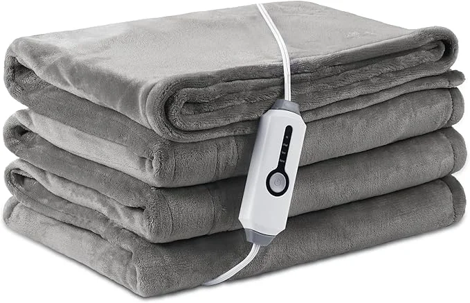 Organic Electric Heated Blanket Throw Size 50 quot ×60 quot Breathable amp Luxurious Flannel Soft Warm Gift with Over-Heat Protection 4 Heating Levels amp 3 H Auto Shut Off Machine Washable Light Grey Crafted