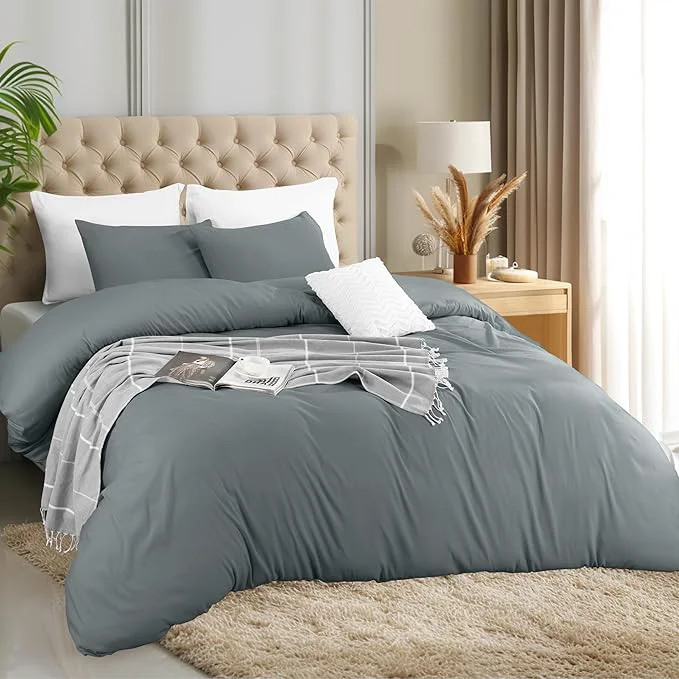 Pure Utopia Bedding Duvet Cover Set with Pillowcases - 3 Pieces Bedding Duvet Cover with Zipper Closure - 1 Duvet Cover with 2 Pillowcases - Soft Brushed Microfiber King Grey Dependable