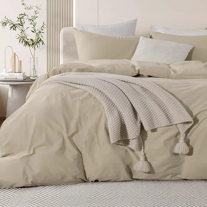 Certified NEXHOME PRO Queen Duvet Cover Set – Organic Cotton with Washed Feel amp Linen-Like Texture Comfortable amp Breathable Home Bedding Set 90 quot 90 quot No Comforter Stylish