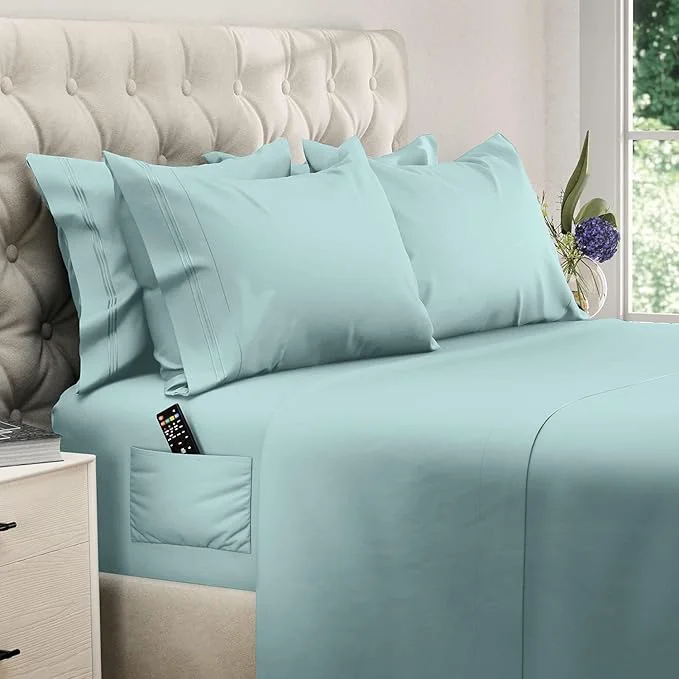 Stylish DREAMCARE King Size Sheets Set – 6 pcs Cooling Bed Sheets – up to 15 Deep Pocket King Sheet Set – 2500 Supreme Collection – Extra Soft Brushed Microfiber Hotel Luxury with Side Pocket – Spa Blue Environmentally Friendly