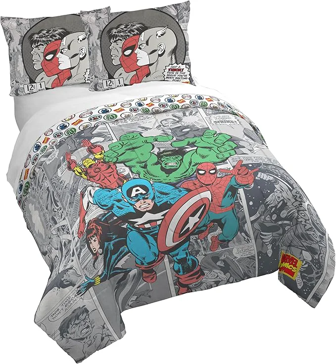 Reliable Jay Franco Duvet Cover Set – 3 Piece Comforter Cover and Sham Set Super Soft Cozy Kids Bedding Insert Not Included Grey - Marvel Comics Queen High-End