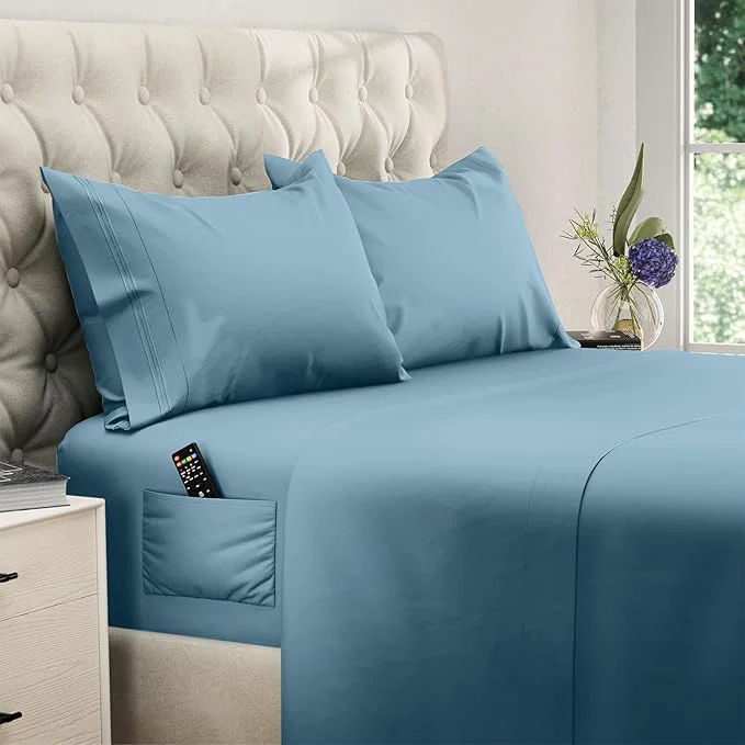 Original DREAMCARE Twin XL Sheets Set - 4 Pcs Cooling Bed Sheets with Up to 15 quot Deep Pockets - Soft Long-Lasting Brushed Polyester with Side Pocket Mineral Blue Trusted
