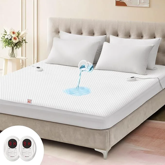 Genuine Bwarm Waterproof Heated Mattress Pad ETL Bed Warmer with Memory Function 9 Heat Settings 1-12 Hours Auto Off Deep Pocket Machine Washable White CA King Fine