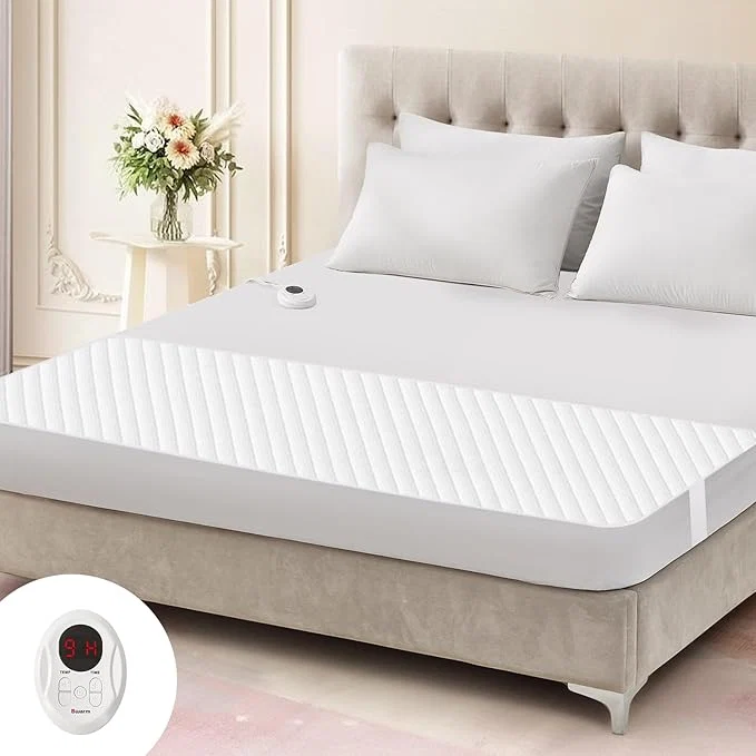 User-Friendly Bwarm Waterproof Heated Mattress Pad ETL Bed Warmer with 9 Heat Settings 1-12 Hours Auto Off Deep Pocket Machine Washable White Foot Queen Relaxed