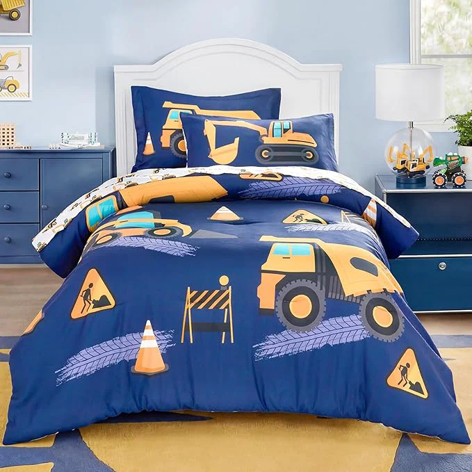 High-End Joiedomi Kid Twin Comforter Set 5 Piece Construction Vehicle Bedding Set for Boys Girls Super Soft Microfiber Bed in a Bag with Comforter Sheets Pillowcase Sham Casual