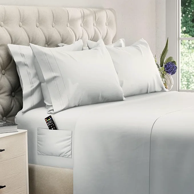 Effective DREAMCARE Full Size Bed Sheet Set - Cooling Extra Deep Pocket 6pcs Set - Soft amp Long Lasting Fine Brushed Polyester - White Includes Side Pocket Elegant
