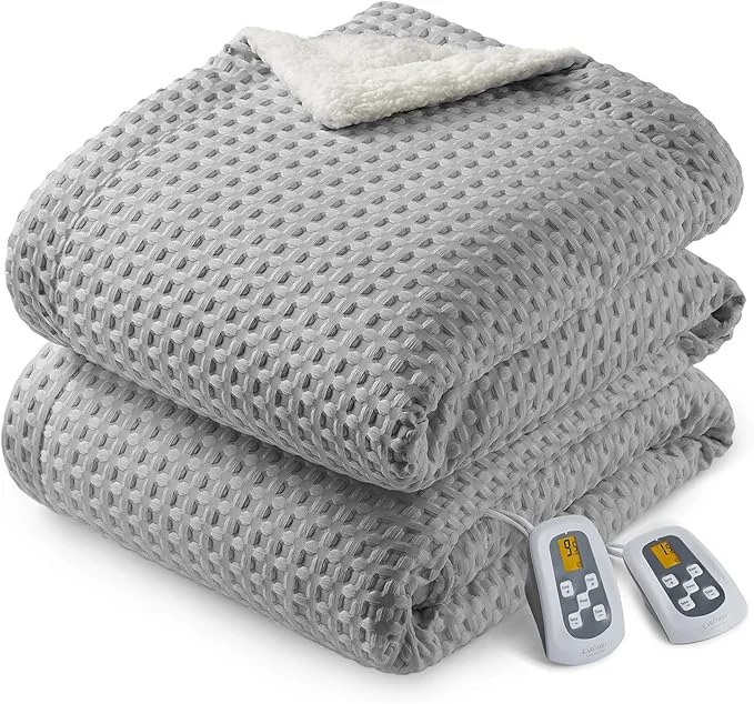 Dependable CAROMIO Heated Blanket King Size with LCD Dual Controller Waffle Weave Fast Heating Electric Blankets 10 Heat Levels amp 1-12H Time Settings ETL Machine Washable Grey 100 quot x 90 quot High-Quality