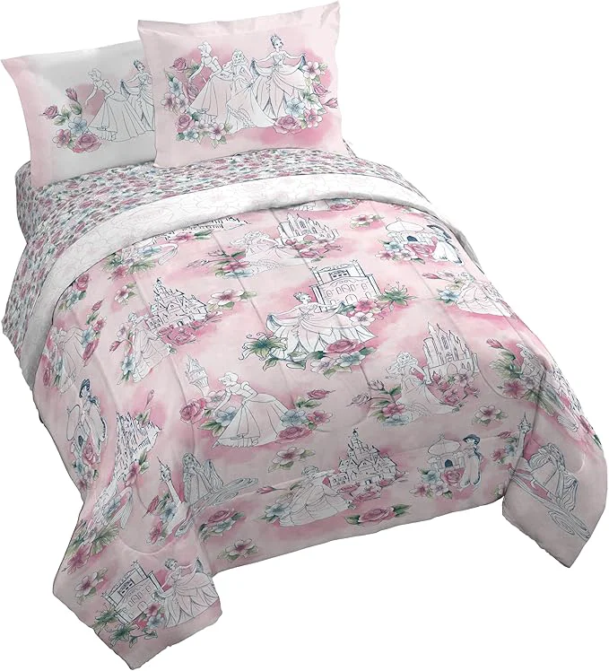 High-Grade Jay Franco Kids Comforter Set Includes Sheets and Pillow Covers - Soft and Cozy Bed Set for Stylish Room Decor Pink - Disney Princess 7 Piece Queen Bedding Expertly Made
