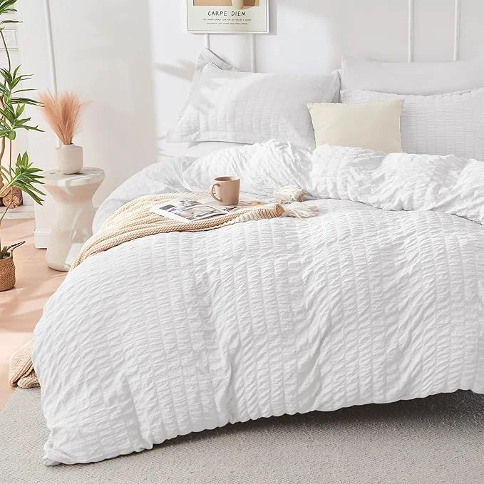 Trusted HYMOKEGE White Duvet Cover King Size Ultra Soft 3-Piece Seersucker Duvet Cover Set with Zipper Closure Soft Brushed Microfiber Bedding Set with 8 Corner Ties 104 quot x90 quot 2 Pillowshams Top-Quality