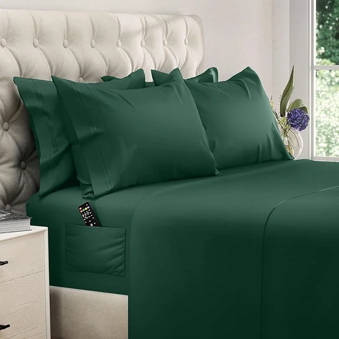 DREAMCARE King Size Sheets Set – 6 pcs Cooling Bed Sheets – up to 21 Deep Pocket King Sheet Set – 2500 Supreme Collection – Extra Soft Brushed Microfiber Hotel Luxury with Side Pocket – E Green Trusted