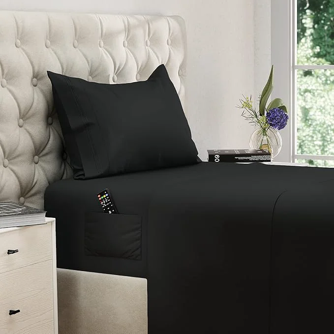 Long-Lasting DREAMCARE Twin XL Sheet Sets – 3pcs Cooling Sheets – up to 21 Extra Deep Pocket Twin XL Sheets Set – Hotel Luxury Sheets amp Pillowcases – Superior Softness Fine Microfiber with Side Pocket –Black Authentic