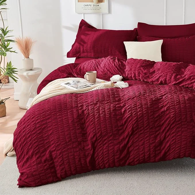 Green HYMOKEGE Burgundy Duvet Cover King Size Ultra Soft 3-Piece Seersucker Duvet Cover Set with Zipper Closure Soft Brushed Microfiber Bedding Set with 8 Corner Ties 104 quot x90 quot 2 Pillowshams Innovative