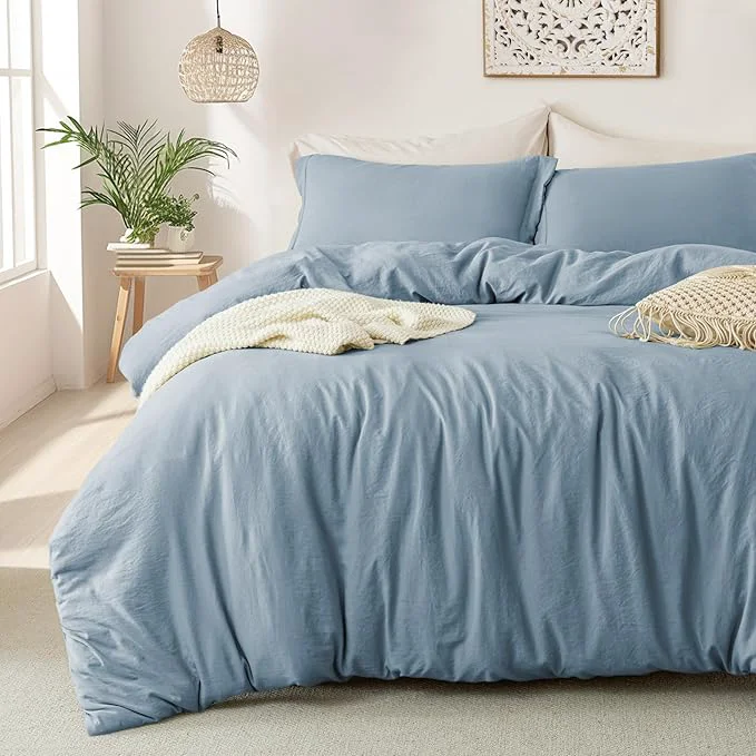 Unique MILDLY Super Soft Duvet Cover - Washed Microfiber Haze Blue Comforter Cover Set 3 Pieces with Zipper Closure amp Corner Ties No Comforter Traditional