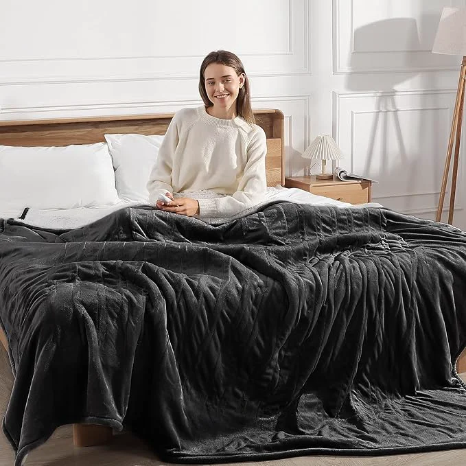 Premium Electric Blanket Queen Heated Blanket - Heating Blanket Queen Size Soft Plush Sherpa with Dual Controllers 5 Heating Level amp 10 Hour Auto Off ETL Warm Gifts for Grandma Charcoal Grey Sophisticated