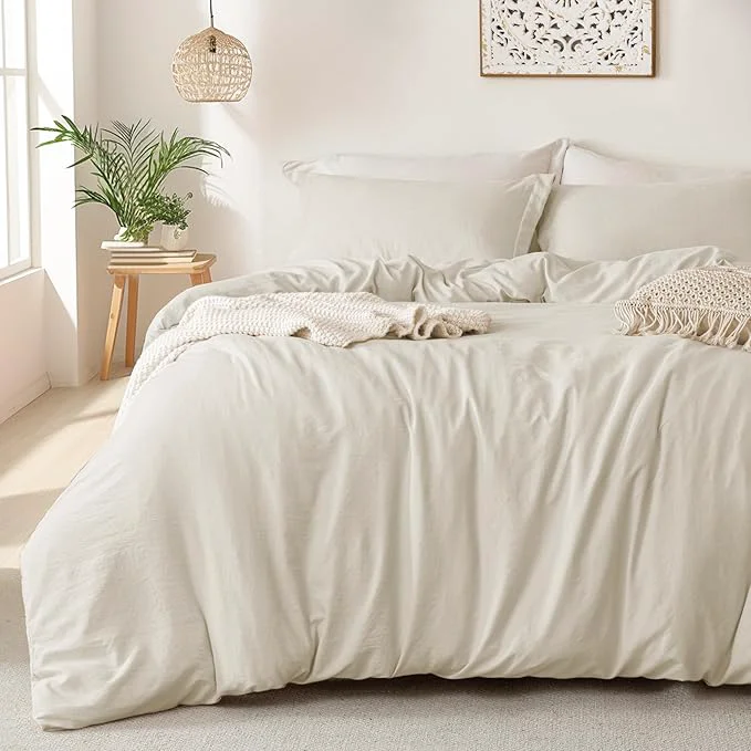 Practical MILDLY Super Soft Duvet Cover - Washed Microfiber Beige Comforter Cover Set 3 Pieces with Zipper Closure amp Corner Ties No Comforter Refined