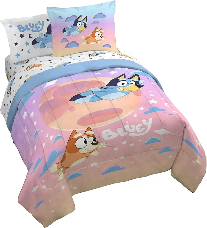 Flexible Jay Franco Bluey amp Bingo Queen Comforter Set - 7 Piece Bedding Includes Sheet Set amp Pillow Covers - Super Clouds amp Stars Cozy Bedding Luxury